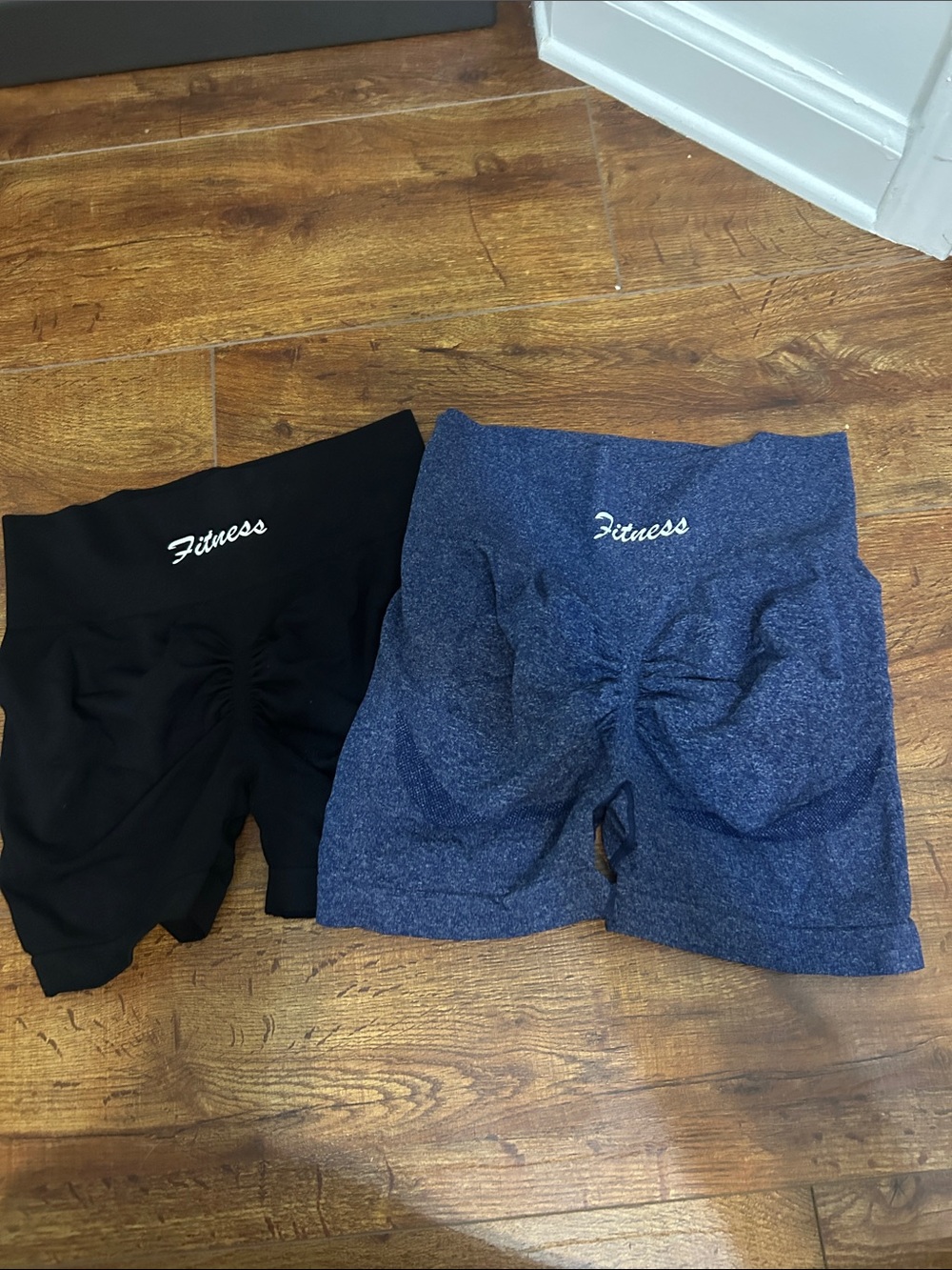 High-Waist Scrunch Athletic Shorts — Black & Heather Blue